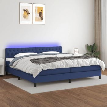 vidaXL Pat cu arcuri, saltea și LED, albastru, 200x200 cm, textil