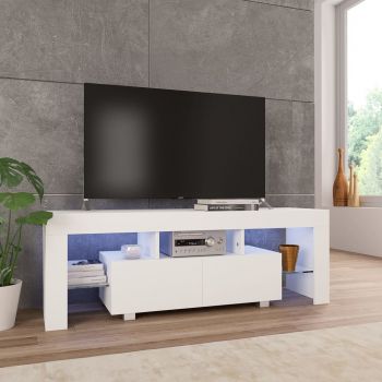 vidaXL Comodă TV cu lumini LED, alb extralucios, 130x35x45 cm