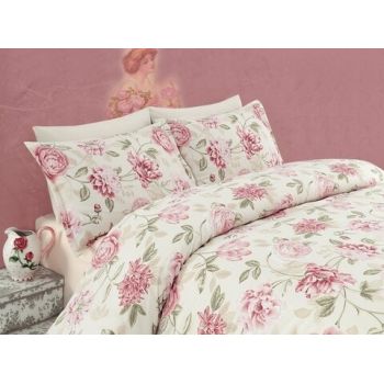 Lenjerie de pat pentru o persoana, Eponj Home, Care Pink, 2 piese, amestec bumbac, multicolor