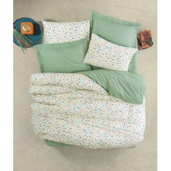 Lenjerie de pat pentru o persoana (FR), Lola - Green, Cotton Box, Bumbac Ranforce