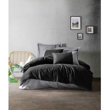 Lenjerie de pat pentru o persoana (FR), Plain - Black, Grey, Cutie de bumbac, Bumbac Ranforce