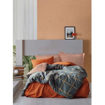 Lenjerie de pat pentru o persoana (FR), Stark - Cinnamon, Cotton Box, Bumbac Ranforce ieftina