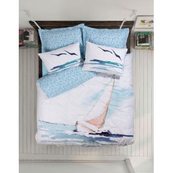 Lenjerie de pat pentru o persoana, Sail - Blue, Cotton Box, Bumbac Ranforce ieftina