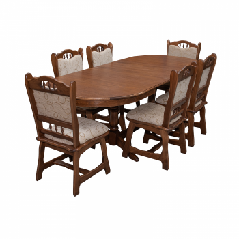 Set masa extensibila cu 6 scaune EUROPA, lemn masiv, ovala, nuc, 160 240x90x70 cm la reducere