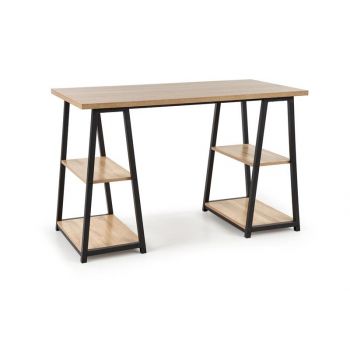 Masa de birou din pal si metal, Ben-44 Stejar Sonoma / Negru, L120xl60xH77 cm