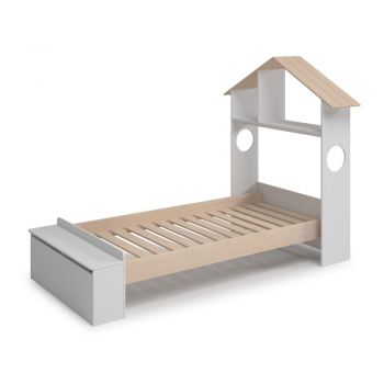 Pat pentru copii alb/natural de tip casă cu aspect de lemn de pin cu spațiu de depozitare 90x190 cm Odessa – Marckeric ieftin