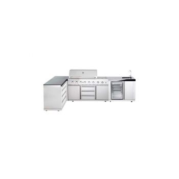 Bucatarie de exterior modulara, gratar, frigider, chiuveta, dulap cu sertare si blat de lucru compozit, ALL'GRILL 100930-V13