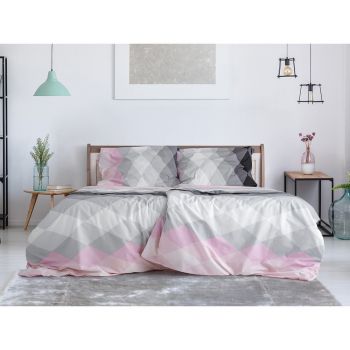 Lenjerie de pat roz/gri din țesătură crep pentru pat de o persoană 140x200 cm Top Class – B.E.S.
