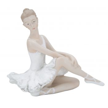 Decoratiune din rasina Ballerina Sitting Alb / Nude, l14xA8xH14 cm