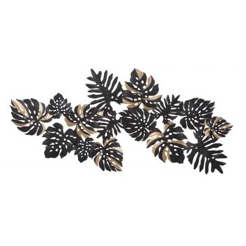 Decoratiune metalica de perete, Dark Leaf Negru / Auriu, l133xA6,5xH63 cm