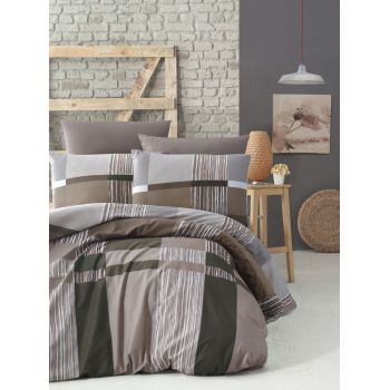Lenjerie de pat pentru o persoana Single XL (DE), Estela - Brown, Victoria, Bumbac Ranforce