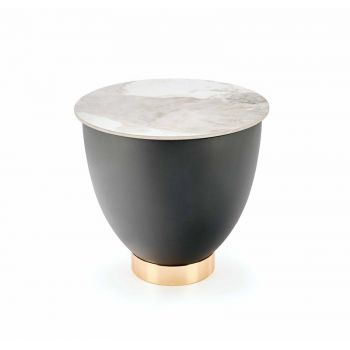Masa de cafea din ceramica si metal, Cecily Small Alb / Gri / Negru, Ø50xH52 cm