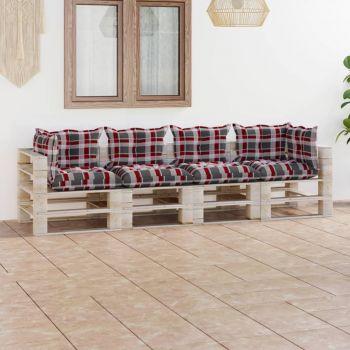 vidaXL Canapea de grădină din paleți, 4 locuri, cu perne, lemn de pin
