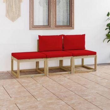 vidaXL Set mobilier de grădină cu perne, 3 piese, roșu
