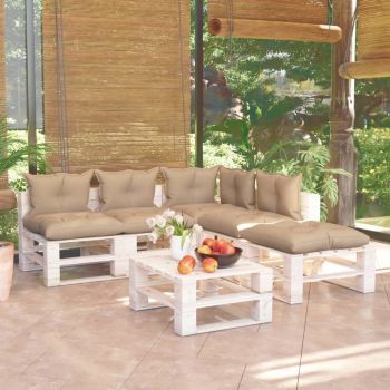vidaXL Set mobilier grădină din paleți, 6 piese, cu perne, lemn de pin