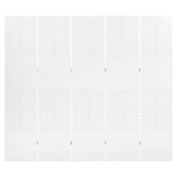 vidaXL Paravan de cameră cu 5 panouri, alb, 200x180 cm, oțel