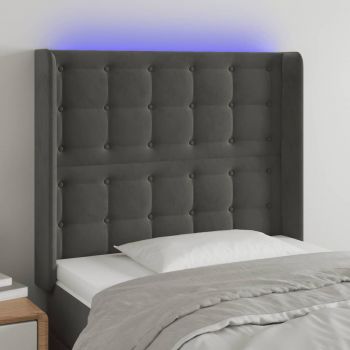 vidaXL Tăblie de pat cu LED, gri închis, 103x16x118/128 cm, catifea