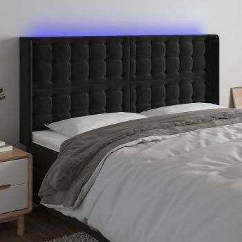 vidaXL Tăblie de pat cu LED, negru, 163x16x118/128 cm, catifea