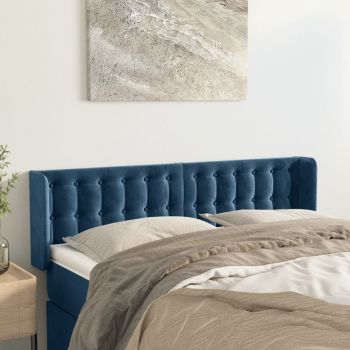 vidaXL Tăblie pat cu aripioare albastru închis 147x16x78/88 cm catifea