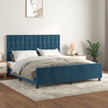 vidaXL Cadru de pat cu tăblie, albastru închis, 160x200 cm, catifea