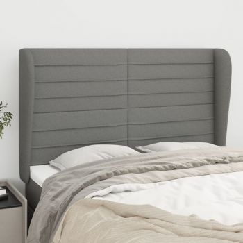 vidaXL Tăblie de pat cu aripioare gri închis 147x23x118/128 cm textil