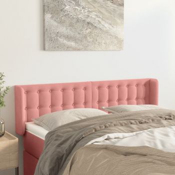 vidaXL Tăblie de pat cu aripioare roz 147x16x78/88 cm catifea