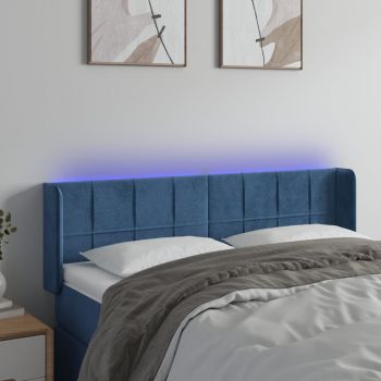 vidaXL Tăblie de pat cu LED, albastru închis, 147x16x78/88 cm, catifea