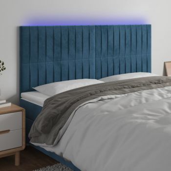 vidaXL Tăblie de pat cu LED, albastru închis, 200x5x118/128cm catifea
