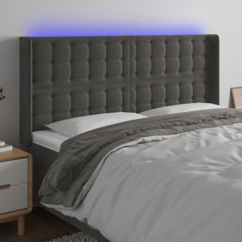 vidaXL Tăblie de pat cu LED, gri închis, 203x16x118/128 cm, catifea