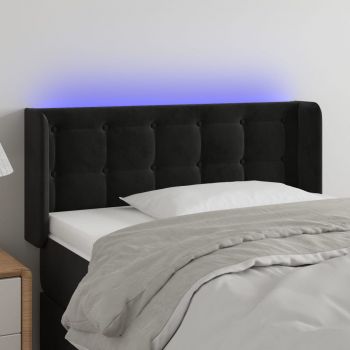 vidaXL Tăblie de pat cu LED, negru, 93x16x78/88 cm, catifea
