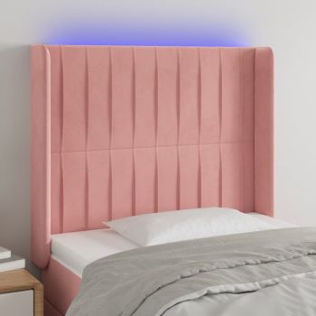 vidaXL Tăblie de pat cu LED, roz, 103x16x118/128 cm, catifea