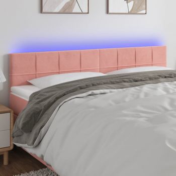 vidaXL Tăblie de pat cu LED, roz, 180x5x78/88 cm, catifea