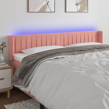 vidaXL Tăblie de pat cu LED, roz, 183x16x78/88 cm, catifea