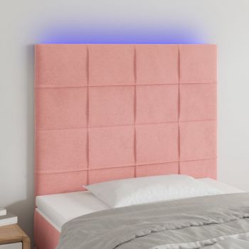 vidaXL Tăblie de pat cu LED, roz, 90x5x118/128 cm, catifea