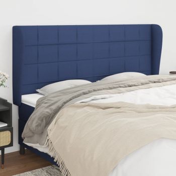 vidaXL Tăblie de pat cu aripioare, albastru, 203x23x118/128 cm, textil