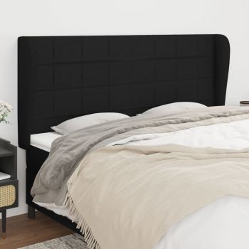 vidaXL Tăblie de pat cu aripioare, negru, 163x23x118/128 cm, textil