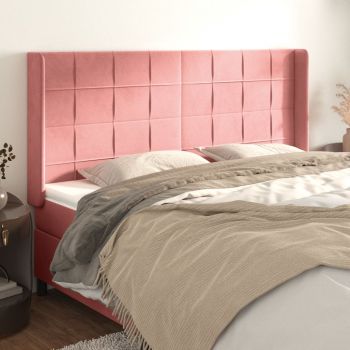 vidaXL Tăblie de pat cu aripioare, roz, 183x16x118/128 cm, catifea
