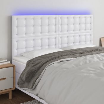 vidaXL Tăblie de pat cu LED, alb, 180x5x118/128 cm, piele ecologică