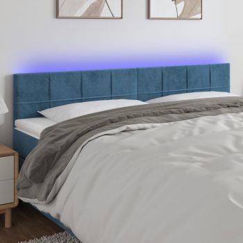 vidaXL Tăblie de pat cu LED, albastru închis, 180x5x78/88 cm, catifea