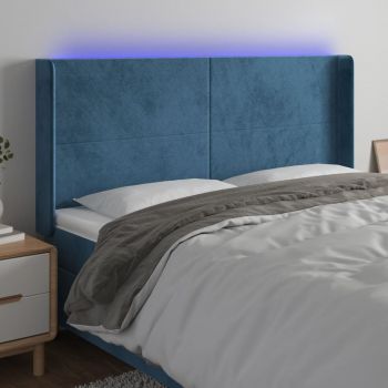 vidaXL Tăblie de pat cu LED, albastru închis, 183x16x118/128cm catifea