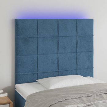 vidaXL Tăblie de pat cu LED, albastru închis, 90x5x118/128 cm, catifea