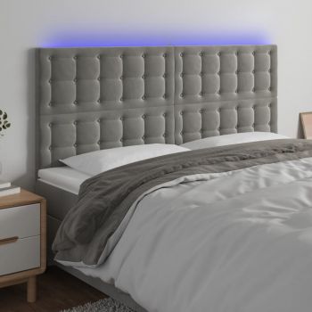 vidaXL Tăblie de pat cu LED, gri deschis, 160x5x118/128 cm, catifea