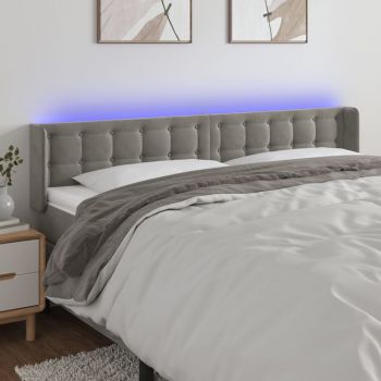 vidaXL Tăblie de pat cu LED, gri deschis, 203x16x78/88 cm, catifea