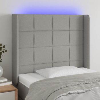 vidaXL Tăblie de pat cu LED, gri deschis, 93x16x118/128 cm, textil