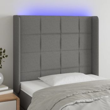vidaXL Tăblie de pat cu LED, gri închis, 83x16x118/128 cm, textil