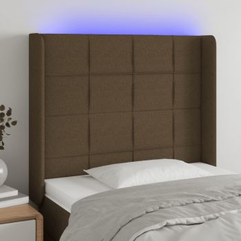 vidaXL Tăblie de pat cu LED, maro închis, 93x16x118/128 cm, textil