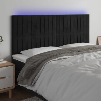 vidaXL Tăblie de pat cu LED, negru, 160x5x118/128 cm, catifea