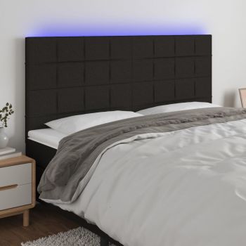 vidaXL Tăblie de pat cu LED, negru, 160x5x118/128 cm, textil