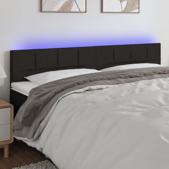 vidaXL Tăblie de pat cu LED, negru, 200x5x78/88 cm, textil