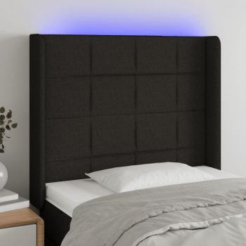 vidaXL Tăblie de pat cu LED, negru, 93x16x118/128 cm, textil